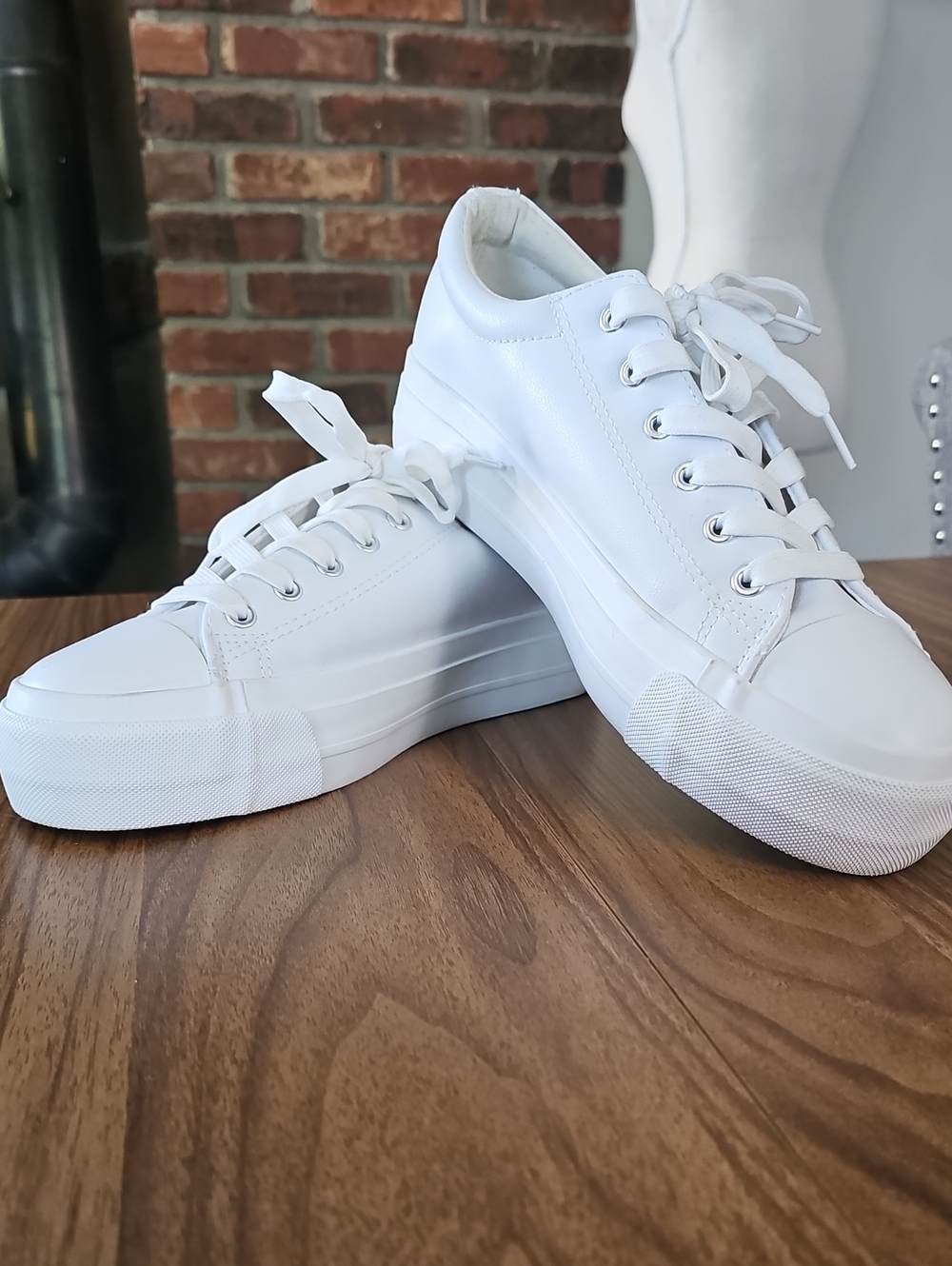 New Women’s White Platform Faux Leather Lace-Up Sneakers - Clean Minimal Style